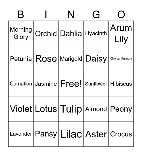 Spring Flowers Bingo Card