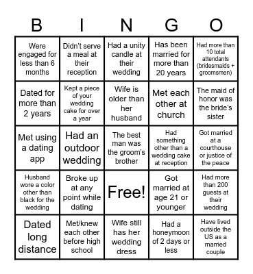 GBC Married People Bingo Card