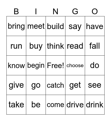 PAST VERBS Bingo Card