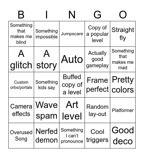 GD recent tab bingo Card