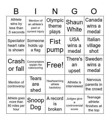 Olympic Bingo Card
