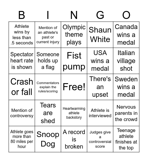 Olympic Bingo Card