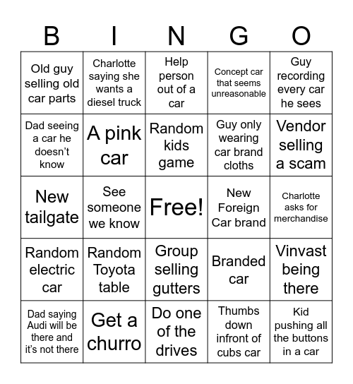CAR SHOW BINGO Card