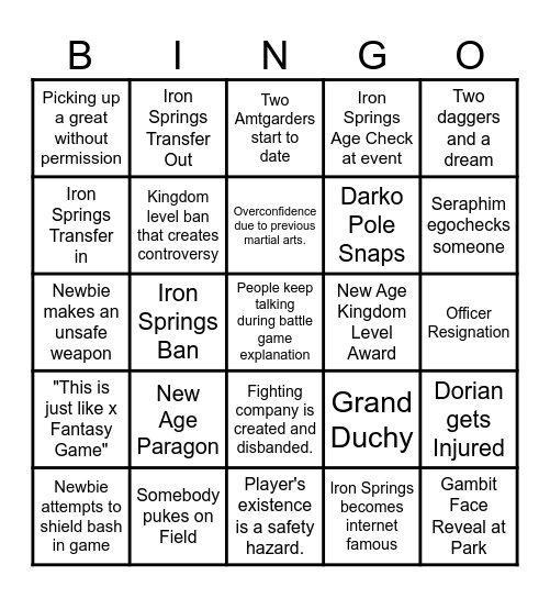 Amtgard Bingo Card