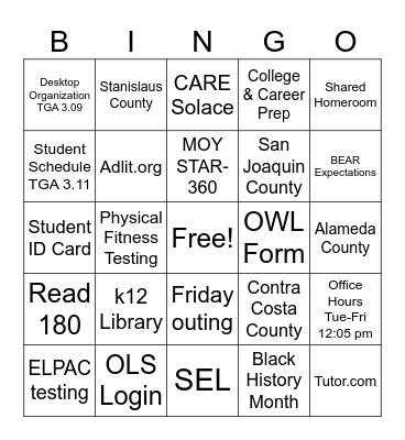 Homeroom Bingo LaMay 2/13/26 Bingo Card
