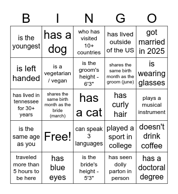 Wedding Bingo Card