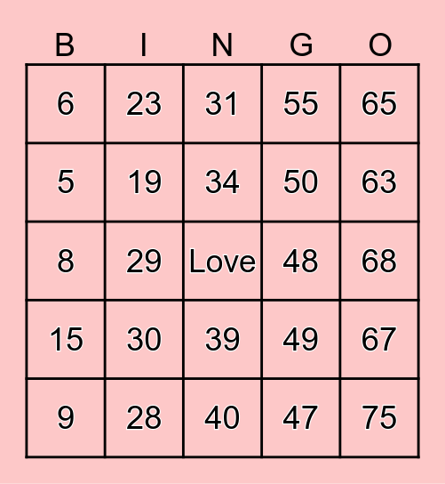 Valentine's Day Bingo Card
