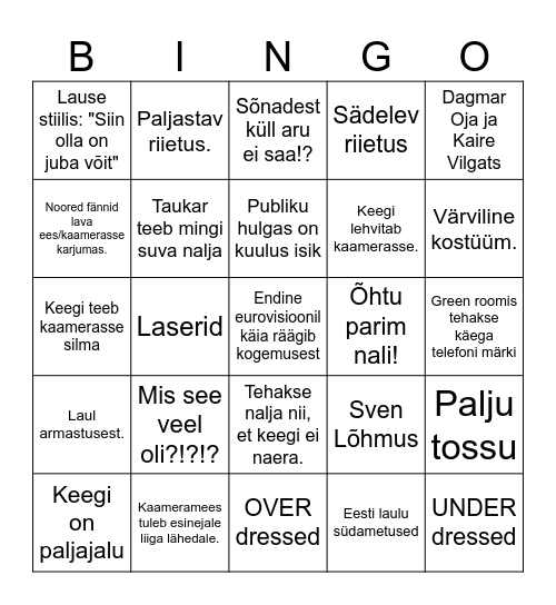 EESTI LAUL 2026 Bingo Card