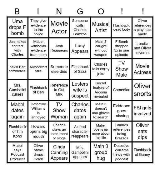 Only Murders In The Building: Sn 5 Bingo Card