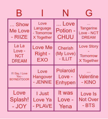 KEELE KPOP SOCIETY VALENTINES BINGO Card