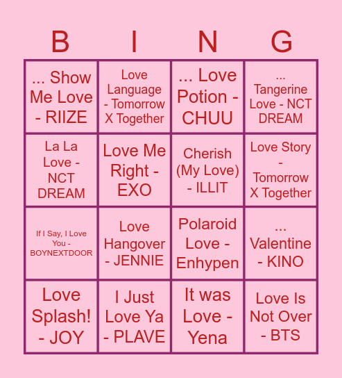 KEELE KPOP SOCIETY VALENTINES BINGO Card