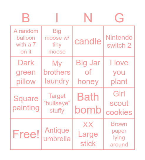 Scavenger Hunt Bingo Card