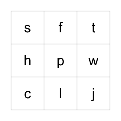 letter sounds Bingo Card