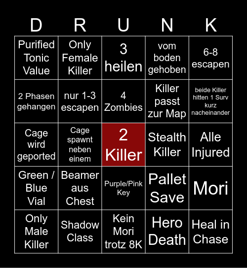 Drunk by Daylight 2v8 Bingo Card