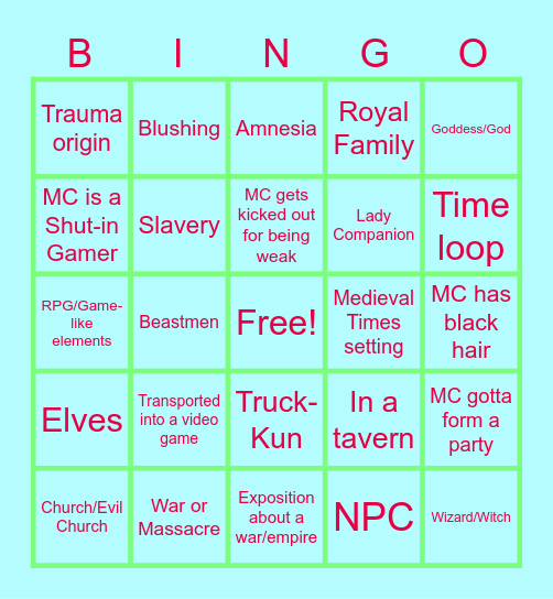 Fantasy February Bingo Card