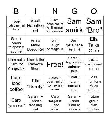 Friends Bingo Card