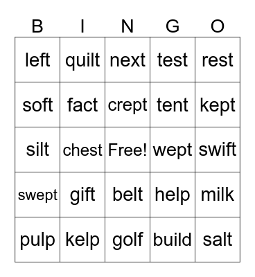 Final L and T Blends Bingo Card