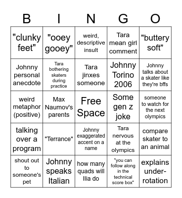 Tara & Johnny FS Commentary Bingo Card