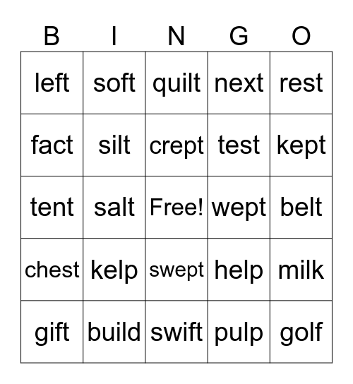 Final L and T Blends Bingo Card