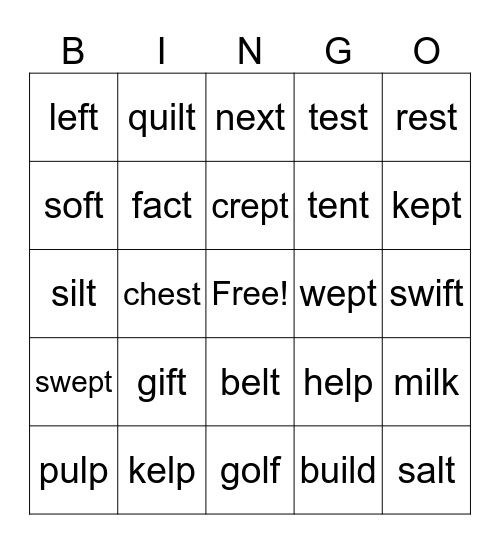 Final L and T Blends Bingo Card
