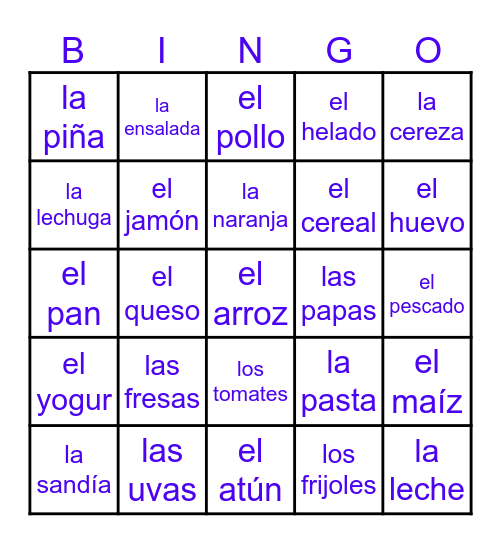 LA COMIDA (FOOD) Bingo Card