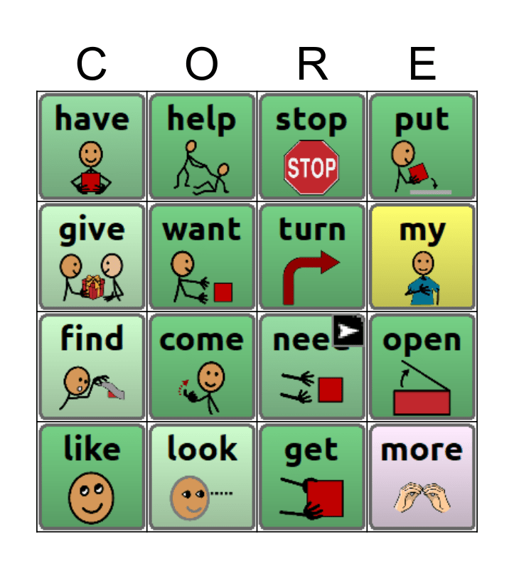 WordPower 60 Core Word Bingo Card