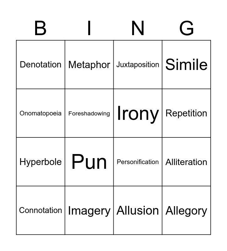 Literary Device Bingo Card