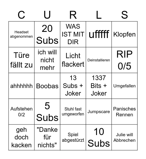 Horror Bingo pro Reihe 10 Curls Bingo Card