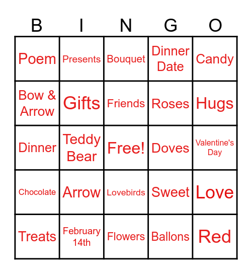 Valentine's Bingo Card