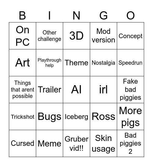Bad Piggies Bingo Card