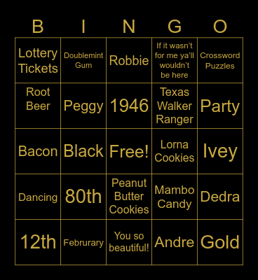 Betty’s 80th Birthday Bingo Card