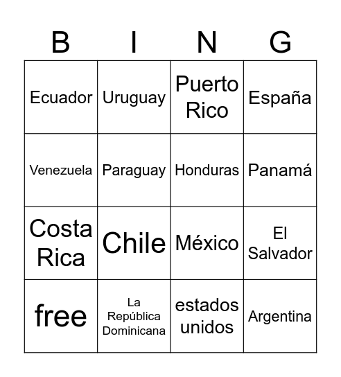 Los Países Hispanohablantes Bingo Card
