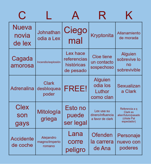 Smallville Bingo Card