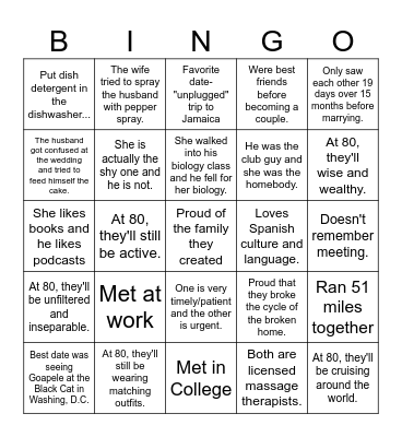 Find the Couple Who... Bingo Card