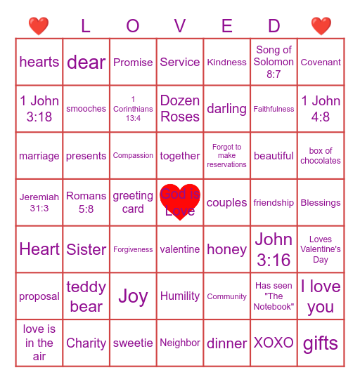 Valentine's Day Bingo Card