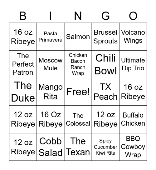 Hard to sell Food & Alcohol Bingo Card