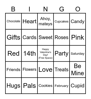 Valetine's Day Bingo - Pals Style Bingo Card