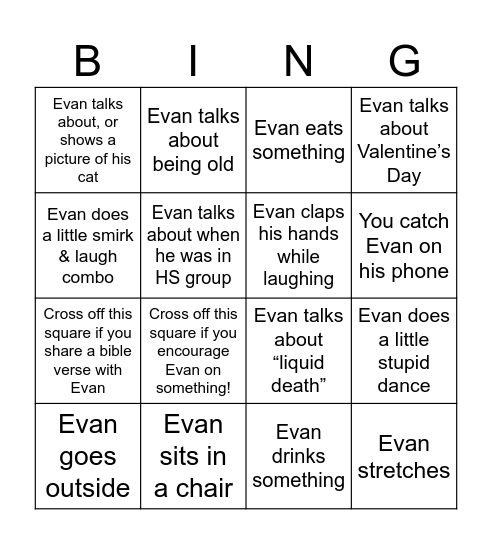 Hale retreat - EVAN BINGO! Bingo Card