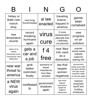 a bomb Bingo Card