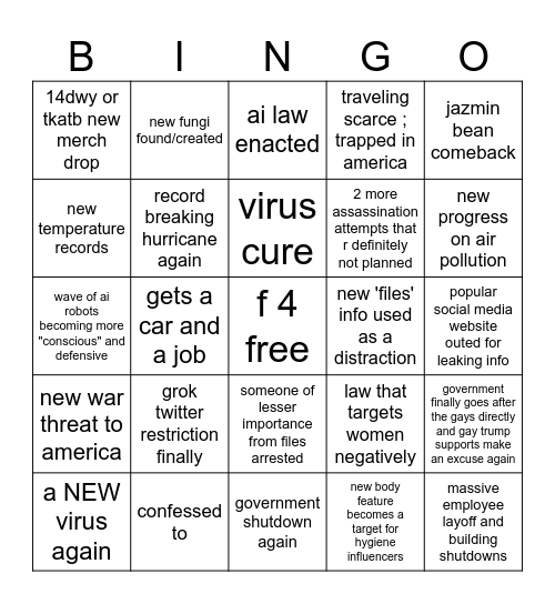 a bomb Bingo Card