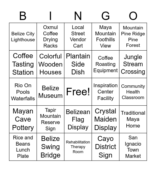 Belize Bingo Card