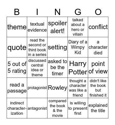 Book Talk Bingo! Bingo Card