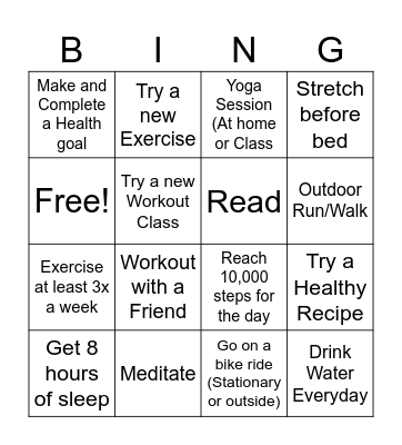 Health and Wellness BINGO Card