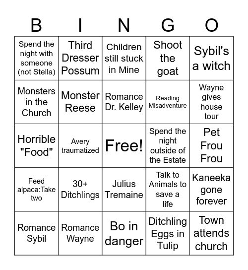 Scarlet Hollow Episode 5 Bingo Card