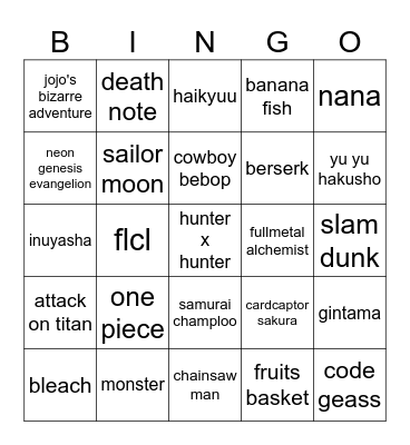 <3 my favs !!!! Bingo Card