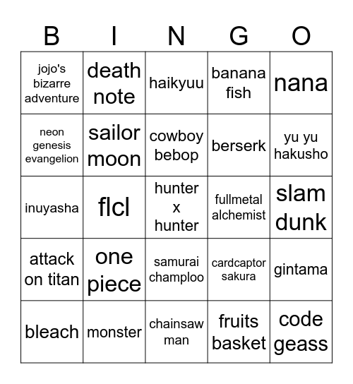 <3 my favs !!!! Bingo Card