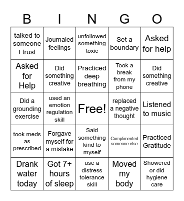 Self-Love Bingo Card