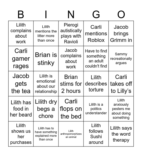 Weekend Bingo Card