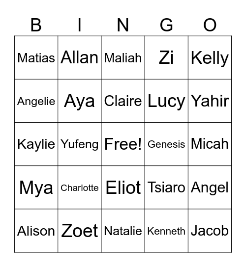 Mrs. Earle's Class Bingo Card