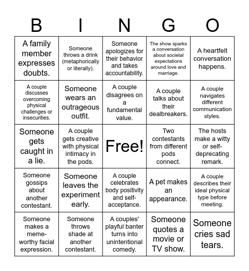 Love Is Blind Bingo Card